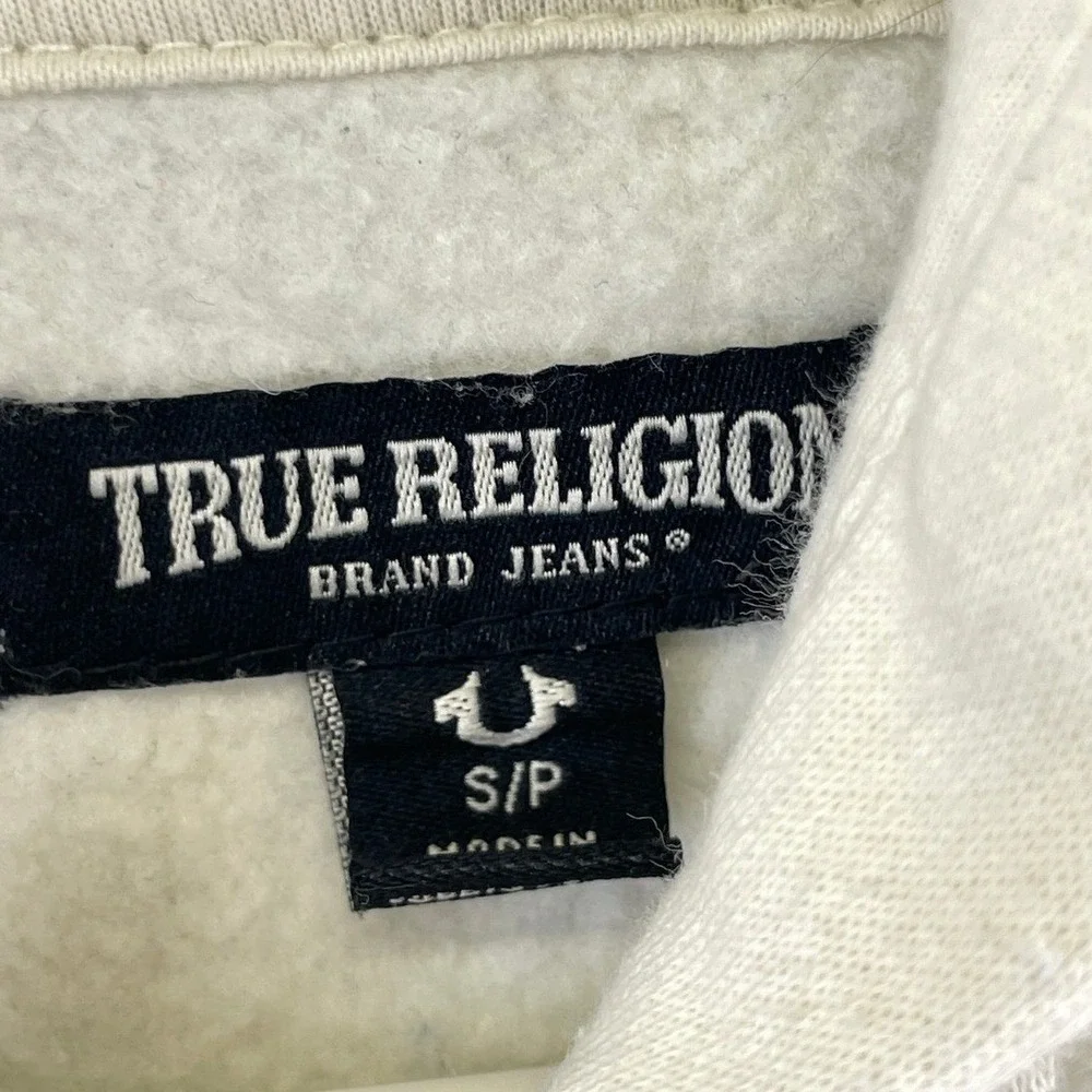 True Religion Buddha Graphic Full Zip Hoodie Mens S Cream Streetwear Y2K